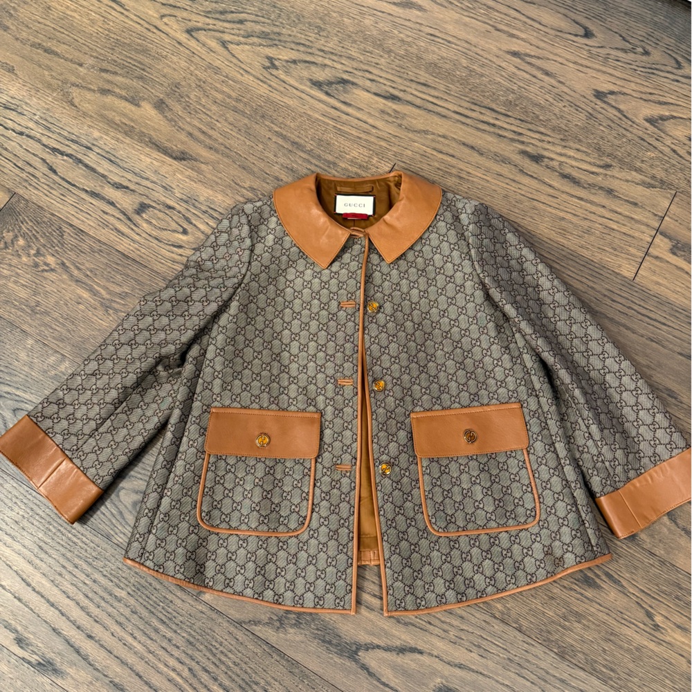 RARE ARCHIVAL Gucci Monogram Canvas and Leather Jacket